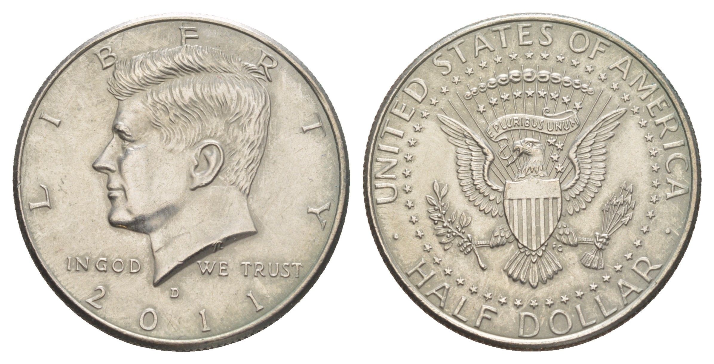 США 1/2 доллара (50 центов) 2011 D, Джон Кеннеди KM A202b медь плакированная медно-никелем 4645-1031