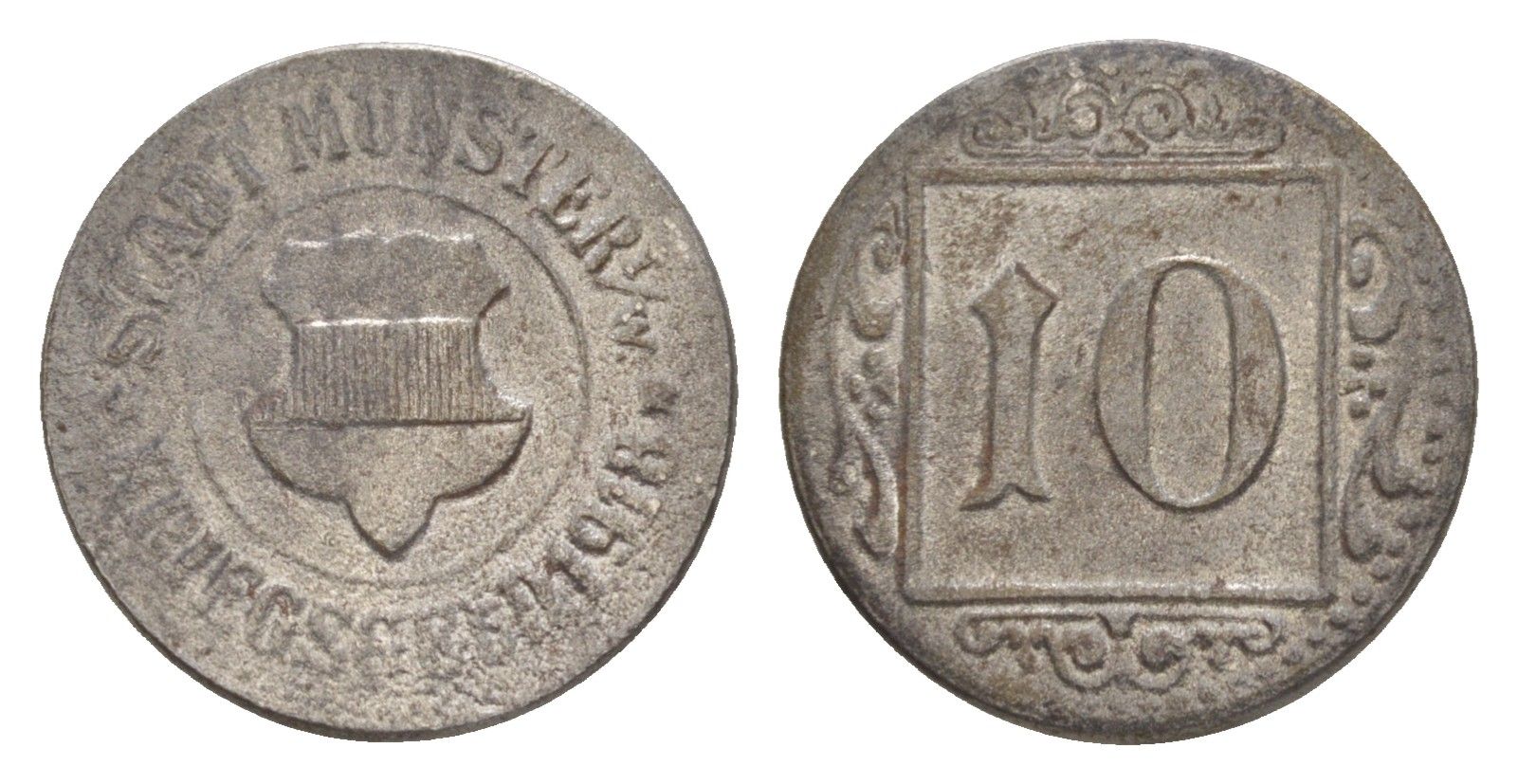 Мюнстер 10 пфеннигов 1918 Funck 350.3A, Men18 22668.1 железо 4643-1015