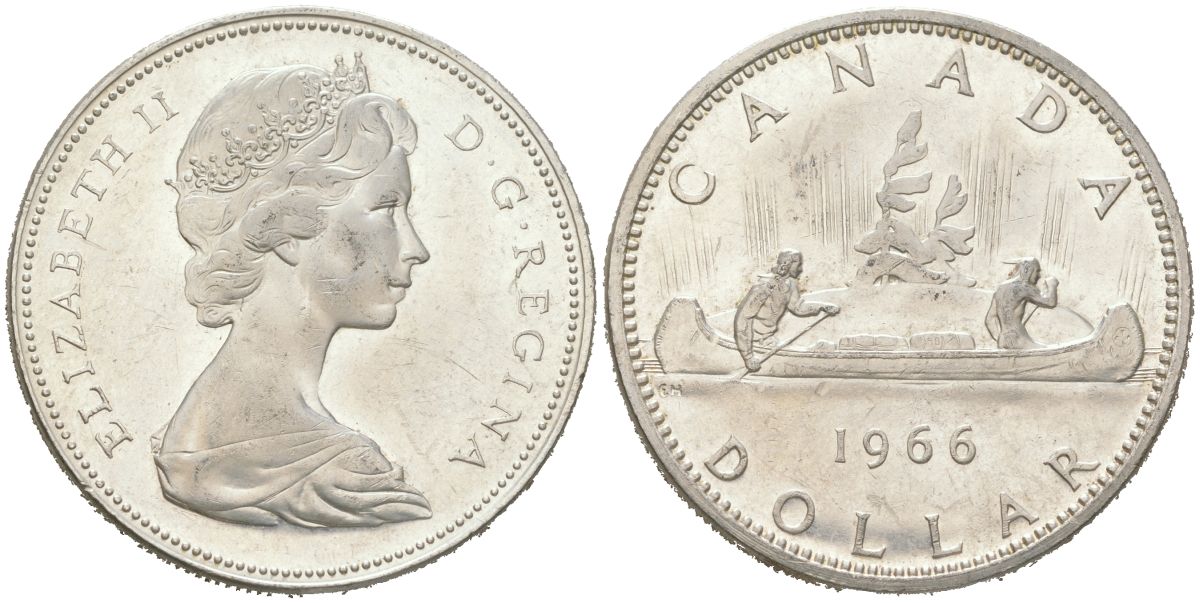 Канада 1 доллар 1966 KM 64.1 серебро 107-1112