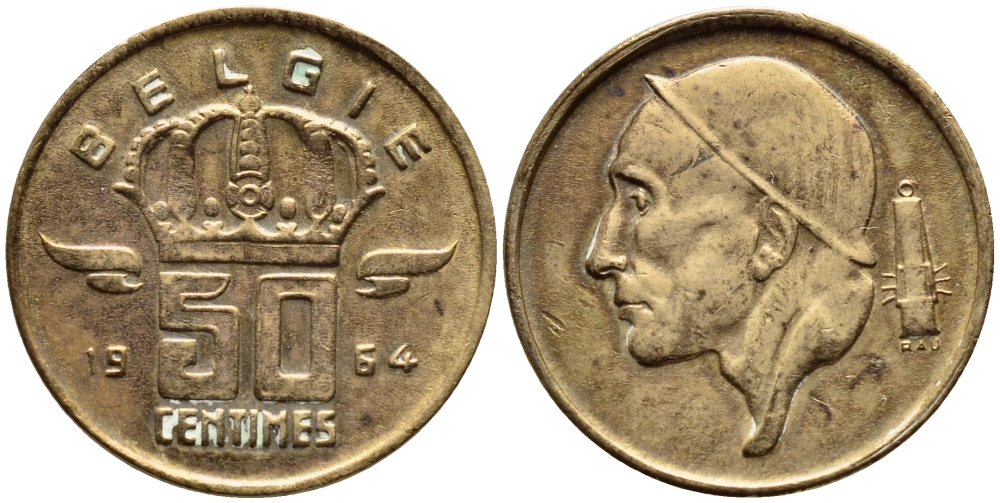 БЕЛЬГИЯ 50 САНТИМОВ 1964 BELGIE KM 149.1 бронза 4392-836