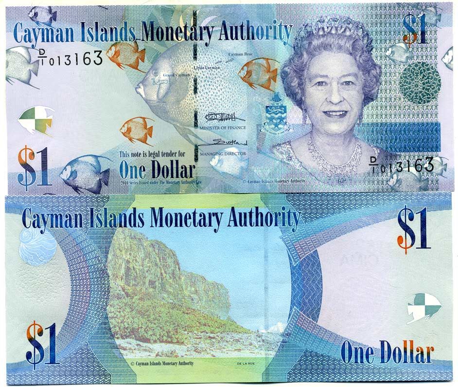 Каймановы острова 1 доллар 2010 Елизавета II (1952-2022), рыбка, серия D/1  Pick 38a бумага UNC (пресс) 00-00
