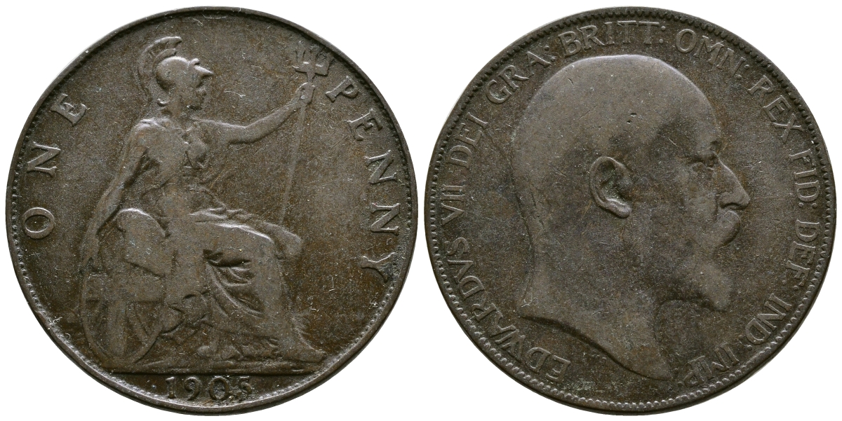 Великобритания 1 пенни 1905 Эдуард VII (1901-1910) KM 794.2, Spink 3990 бронза 37-1011
