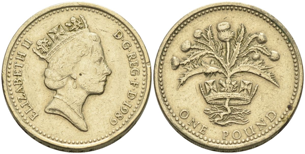 Великобритания 1 фунт 1989 Елизавета II (1952-2022) KM 959, Spink 4335 никель латунь 4116-855