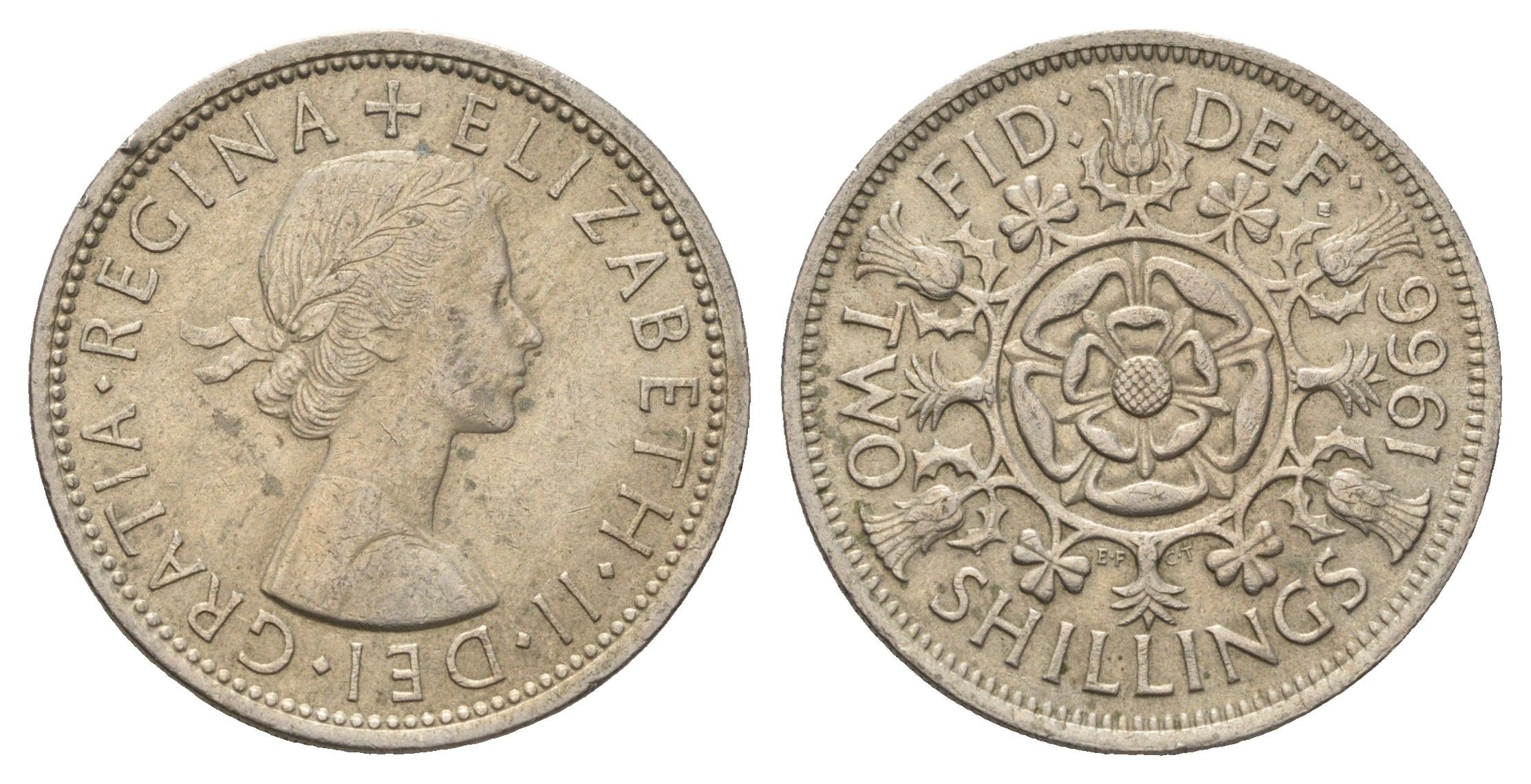 Великобритания 2 шиллинга (флорин) 1966 Елизавета II (1952-2022) KM 906, Spink 4146 медно-никель 4137-312