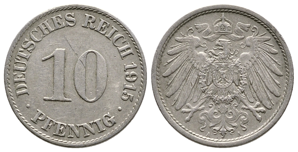 Германия 10 пфеннигов 1915 A KM 12, J. 13 медно-никель 4364-3024