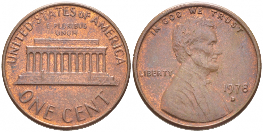 США 1 ЦЕНТ 1978 D ЛИНКОЛЬН KM 201 медь цинк 105-1059
