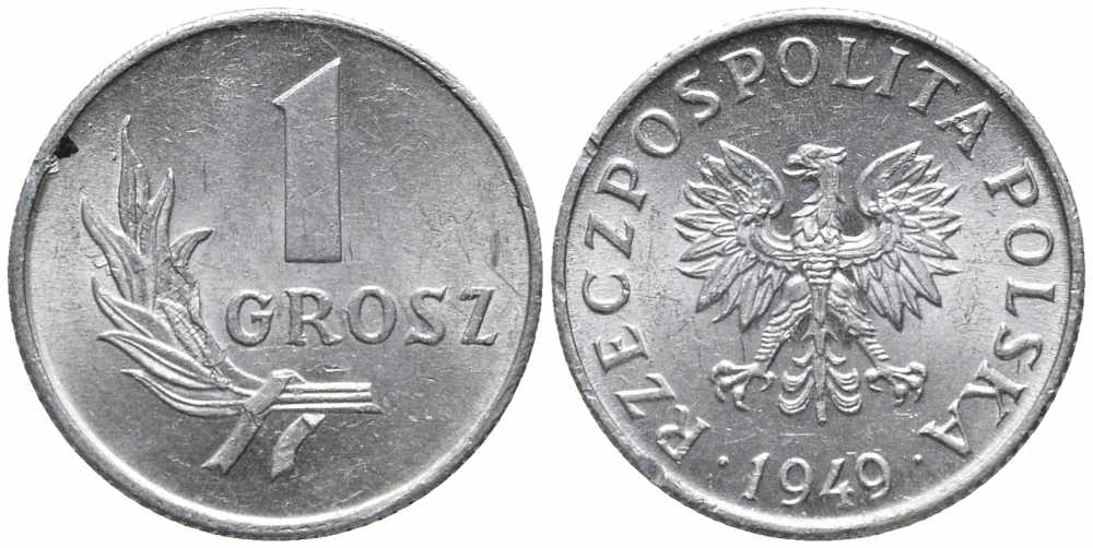 ПОЛЬША 1 ГРОШ 1949 KM 39 алюминий 112-429