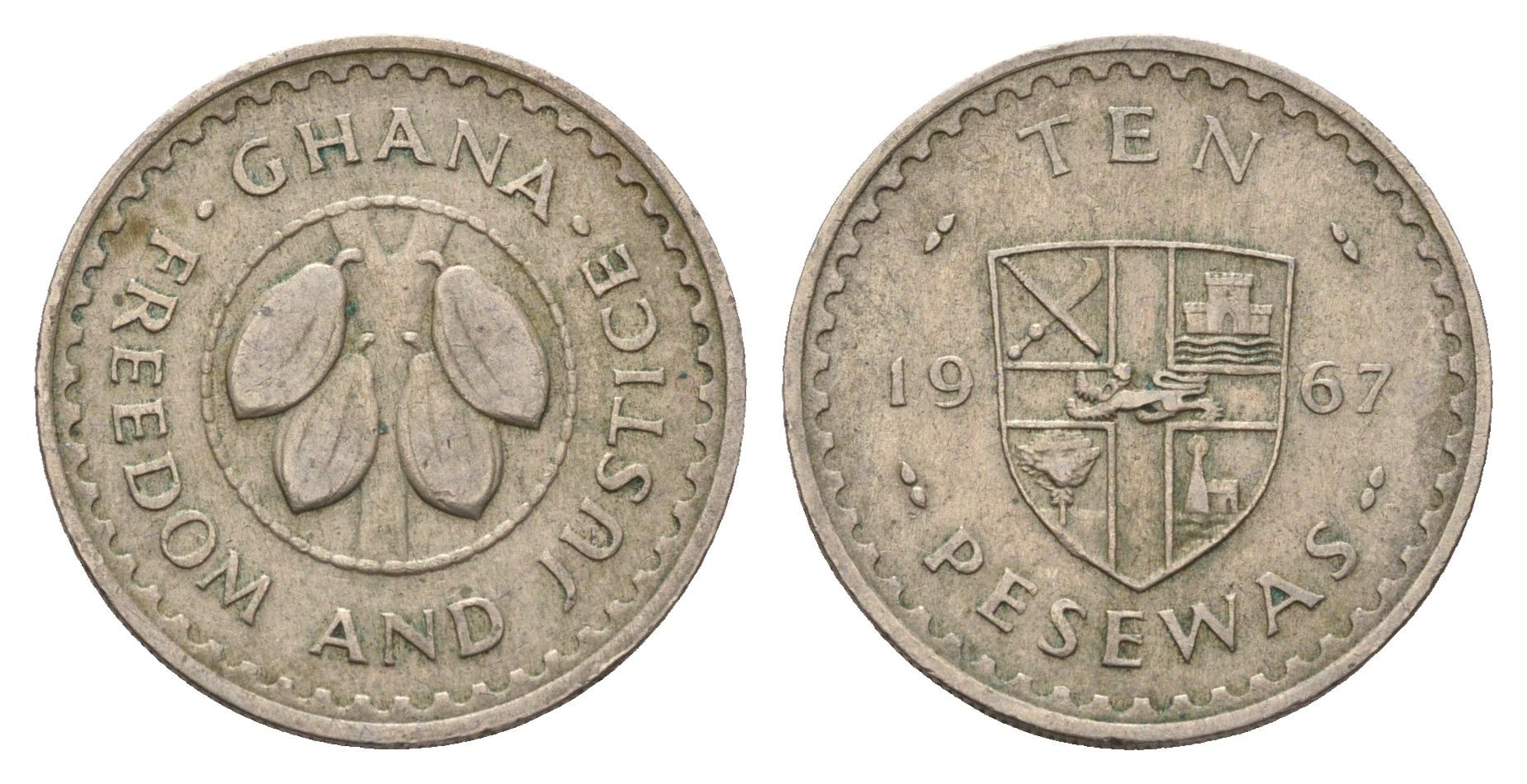 Гана 10 песев 1967 KM 16 медно-никель 4114-142