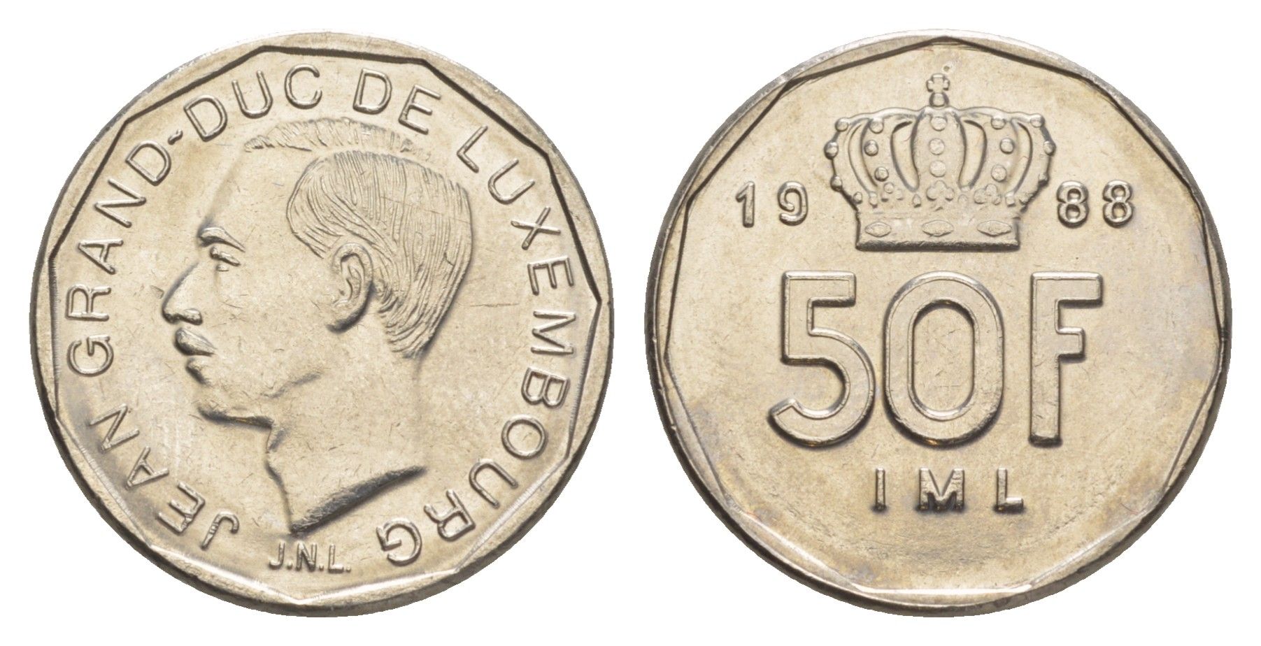 Люксембург 50 франков 1988 Герцог Жан (1964-1999) KM 62 никель UNC 4641-1123