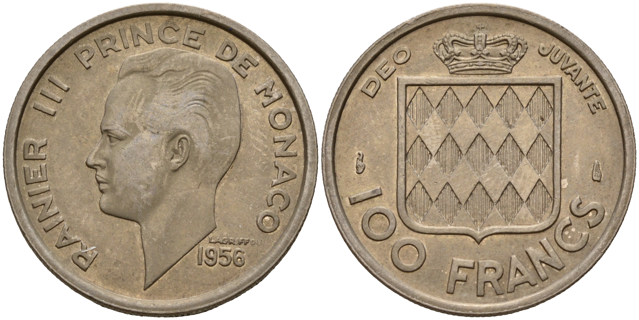 Монако 100 франков 1956 Ренье III (1949-2005) KM 134 медно-никель    4601-931