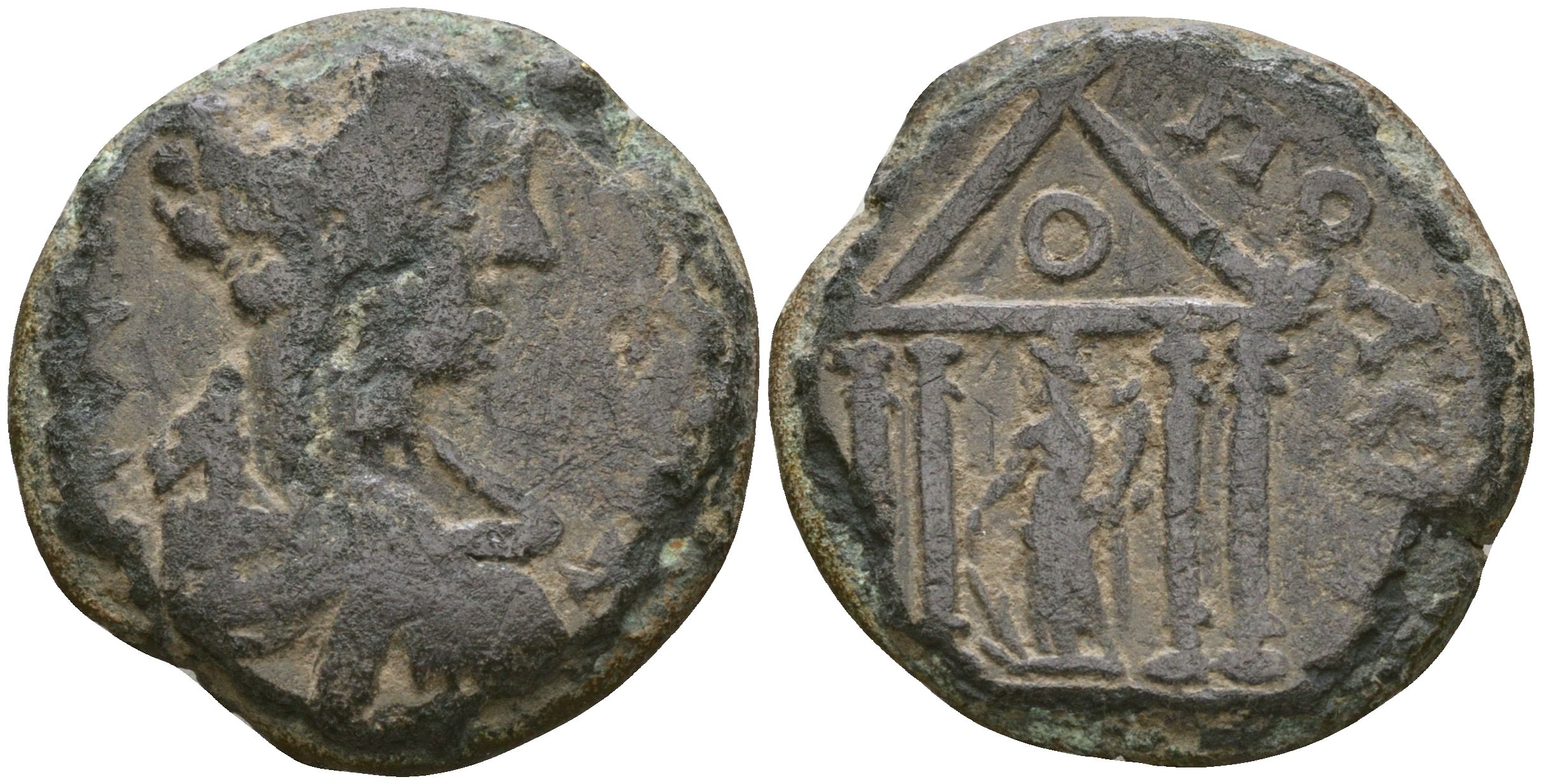 Римская Империя, Провинция Вифиния-Понт, Юлиополь AE 198 - 209 Гета в ранге цезаря, бюст Геты / храм богини Тихе Rec Gen 30 бронза 1100-7-104