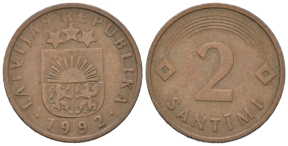 Латвия 2 сантима 1992 KM 21 сталь плакированная медью 4618-439