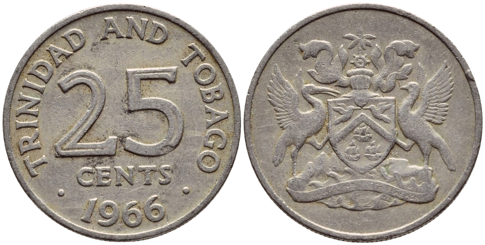 Тринидад и Тобаго 25 центов 1966 герб KM 4 медно-никель 4396-643