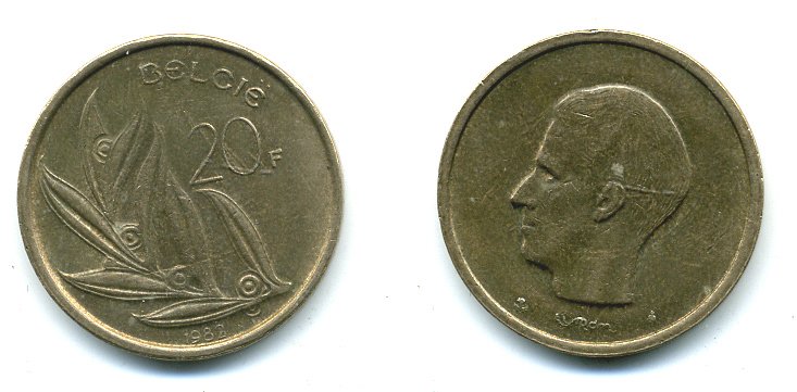 БЕЛЬГИЯ 20 ФРАНКОВ 1982 BELGIE KM 160 никель бронза 25-1627