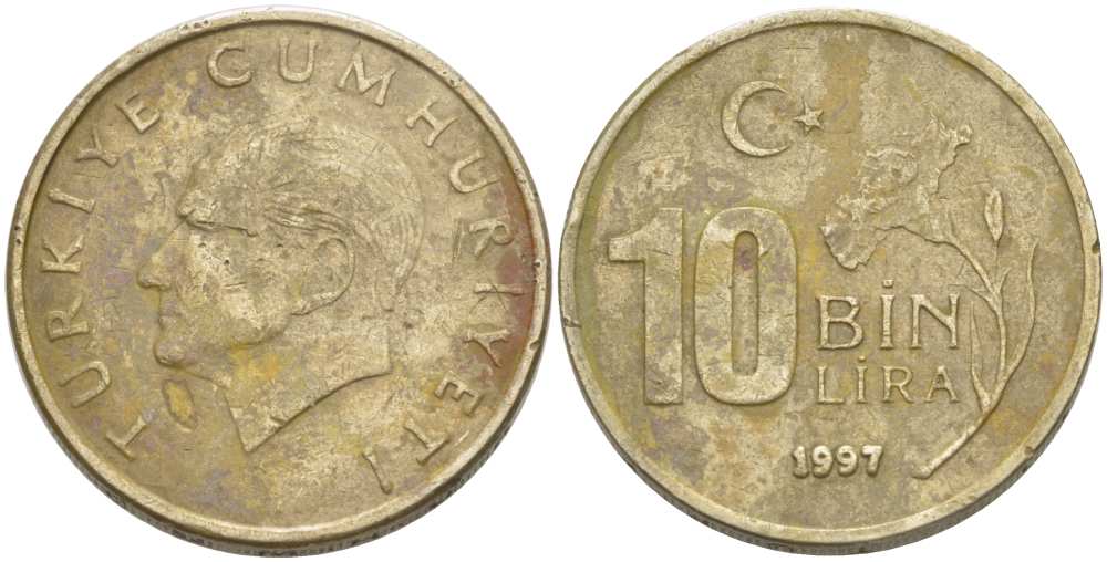Турция 10000 лир 1997 Мустафа Кемаль Ататюрк KM 1027.1 медь никель цинк 217-913