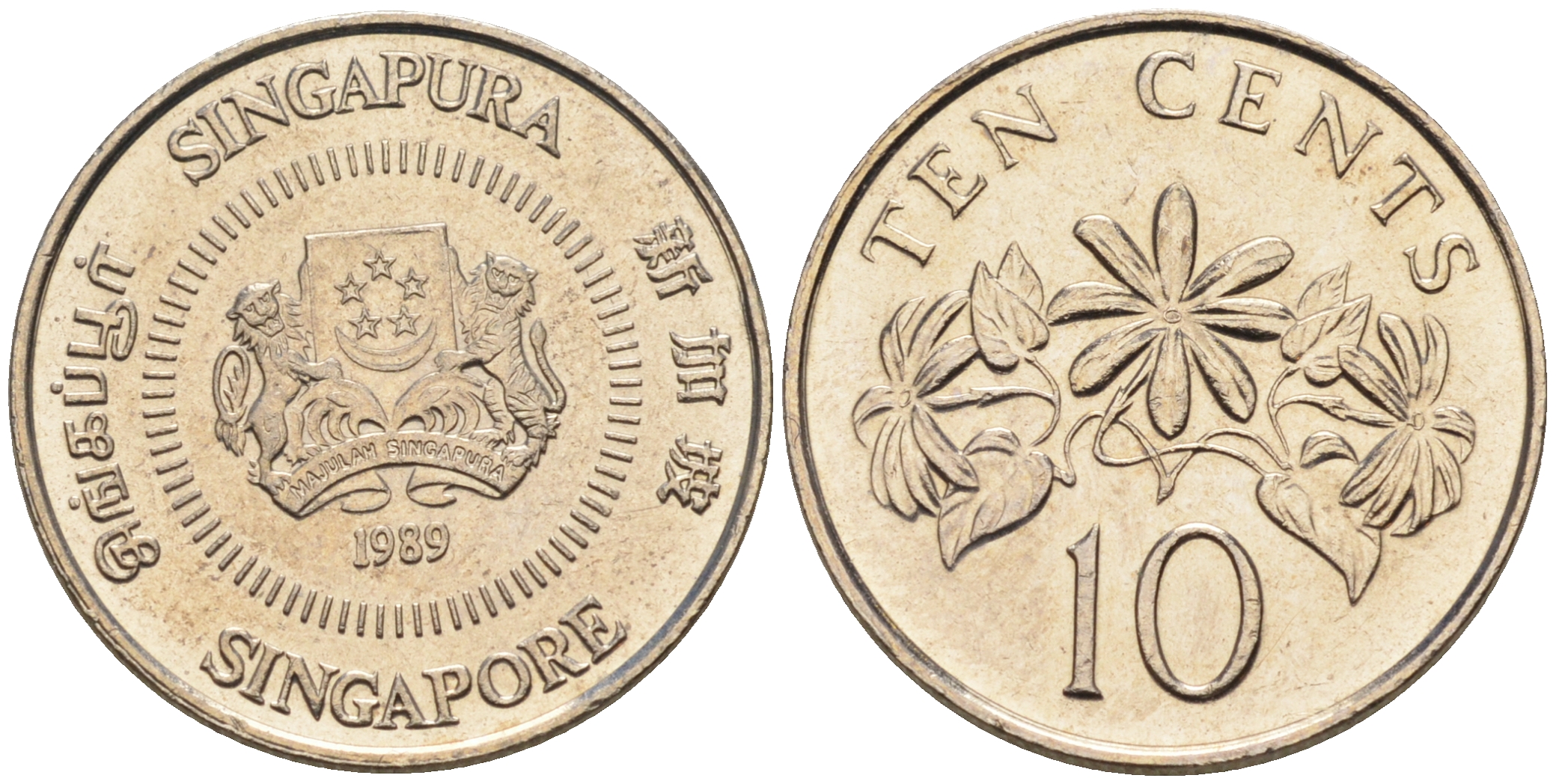 Сингапур 10 центов 1989  KM 51 медно-никель    4594-1069
