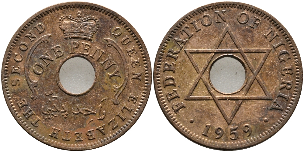 Нигерия 1 пенни 1959 Елизавета II (1952-), Британский протекторат KM 2 бронза 51-2337