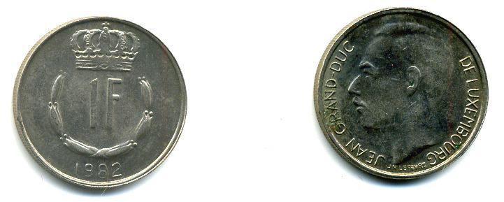 Люксембург 1 франк 1982 Великий герцог Жан (1964-1999) KM 55 медно-никель 57-641