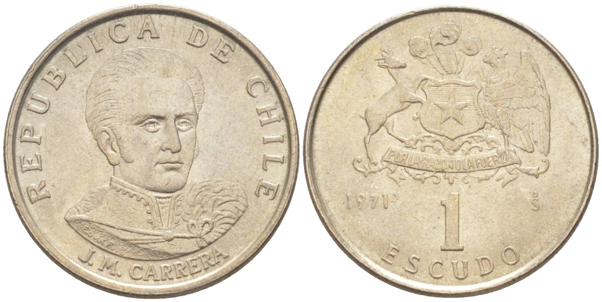 Чили 1 эскудо 1971 Хосе Мигель Каррера KM 197 медно-никель 187-359