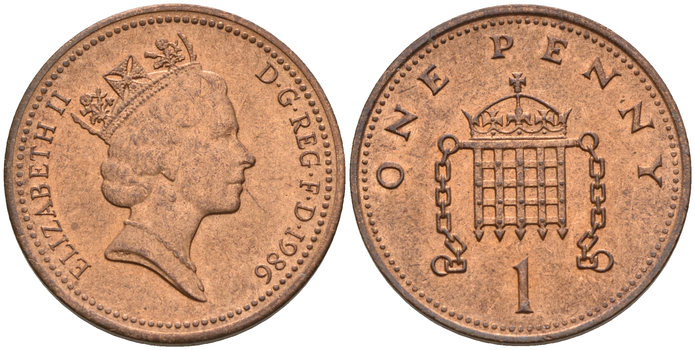 Великобритания 1 пенни 1986 Елизавета II (1952-2022) KM 935, Spink 4381 (B3) бронза  UNC  4161-743