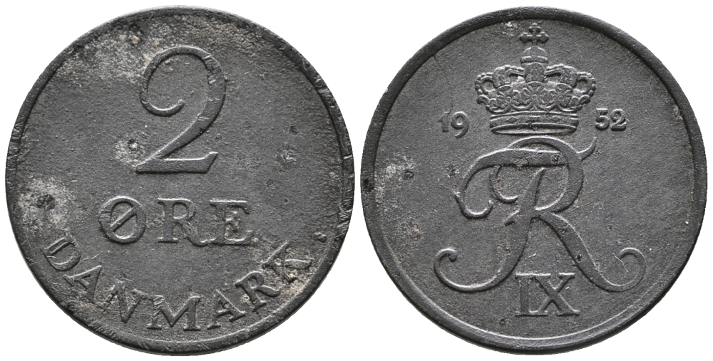ДАНИЯ 2 ЭРЕ 1952 C; S, ФРЕДЕРИК IX (1947-1972) KM 840.1 цинк 24-1131