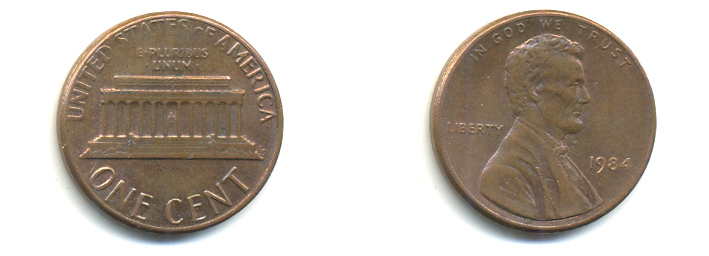 США 1 ЦЕНТ 1984 ЛИНКОЛЬН KM 201b цинк плакированный медью 179-368