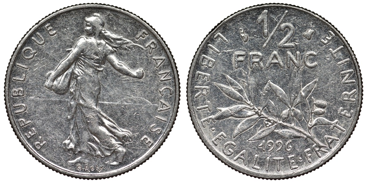 Франция 1/2 франка 1996 сеятель KM 931.1, Le Franc 198.39 никель 4128-247