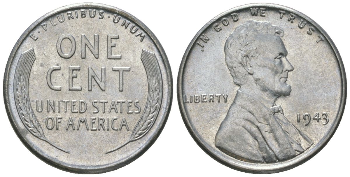 США 1 цент 1943 Авраам Линкольн KM 132 a сталь покрытая цинком aUNC 214-132