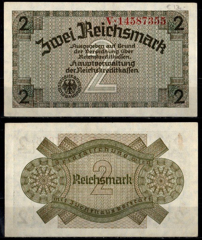 Германия 2 рейхсмарки ND (1940-1945) Pick R137 b бумага aUNC 8621-40-1-2