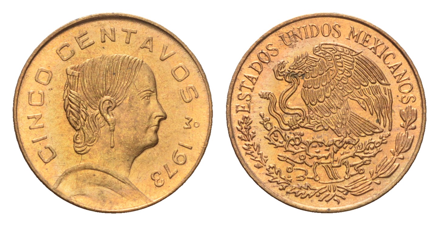 Мексика 5 сентаво 1973 Жозефа Ортис де Домингес KM 427 латунь  UNC  M73-09
