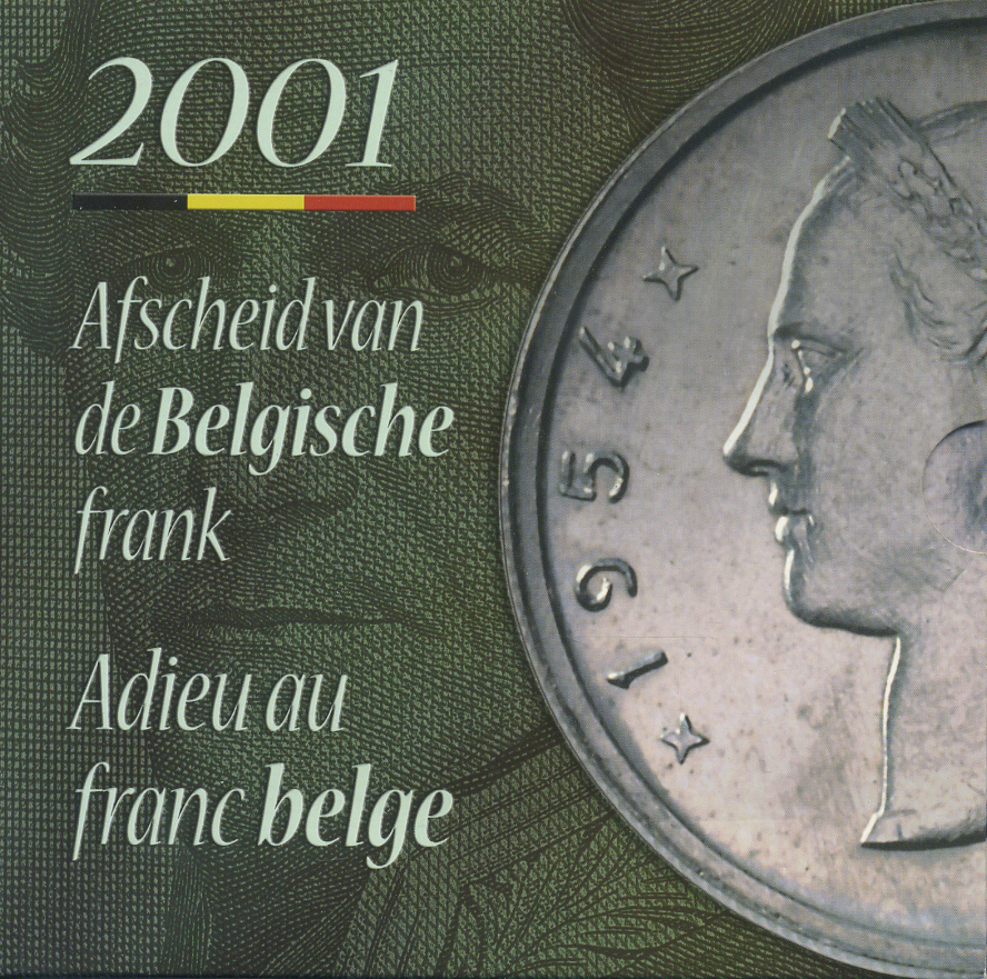 Бельгия набор из 10 монет + жетон 2001 Belgie-Belgique, Прощание с бельгийским франком, переход на евро, в оригинальном картонном буклете KM MS 14 UNC 6-6-2-26