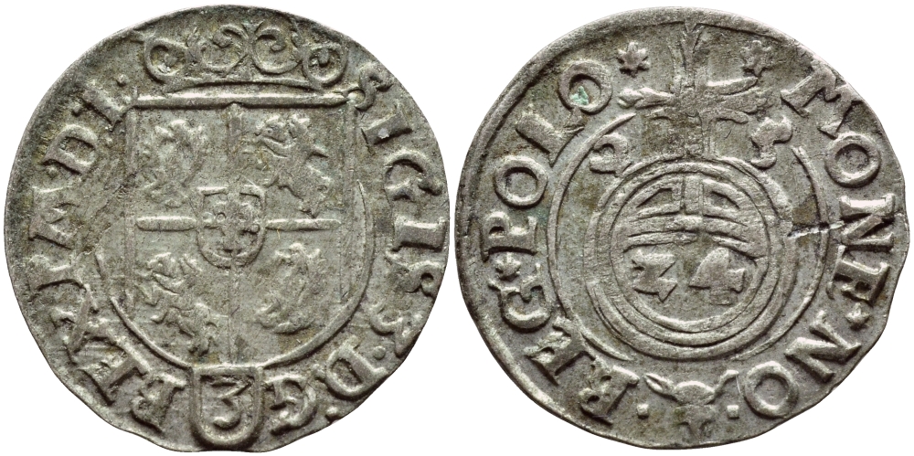 ПОЛЬША 1/24 ТАЛЕРА 1625 СИГИЗМУНД III (1587-1632) KM 15 серебро 3896-823