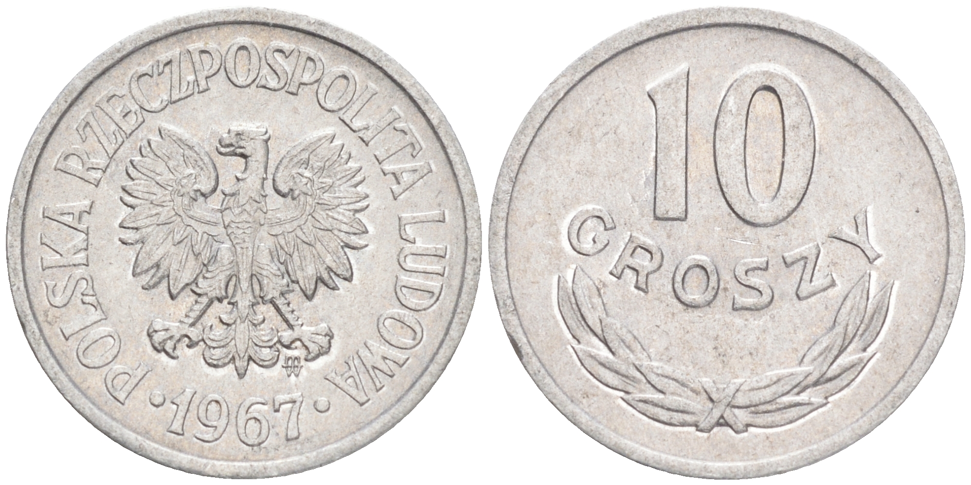 Польша 10 грошей 1967 MW KM AA47, Parchimowicz 206f алюминий XF 192-215