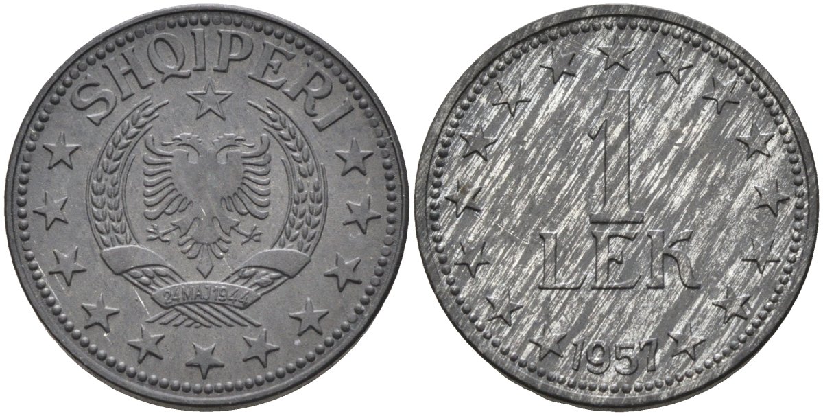 Албания 1 лек 1957 KM 36 цинк UNC 4588-731