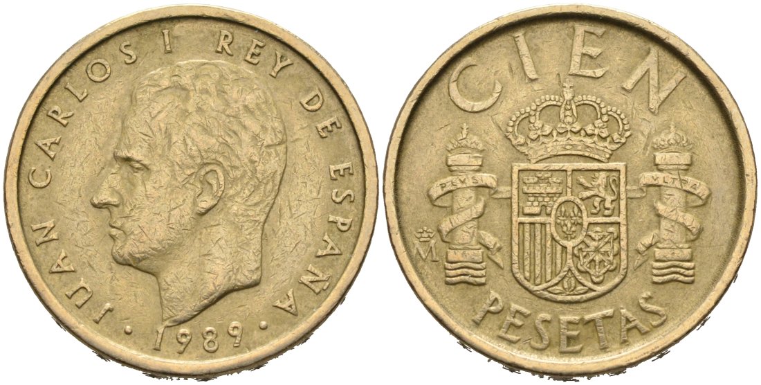 Испания 100 песет 1989 Хуан Карлос I (1975-2014) KM 826 алюминиевая бронза 4571-926