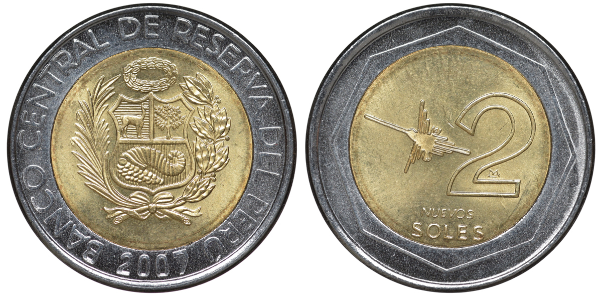 Перу 2 новых соля 2007 LIMA KM 313 биметалл UNC 4605-137