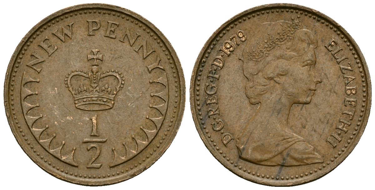 Великобритания 1/2 пенни 1979 Елизавета II (1952-2022) KM 914, Spink 4239 бронза 4136-1143