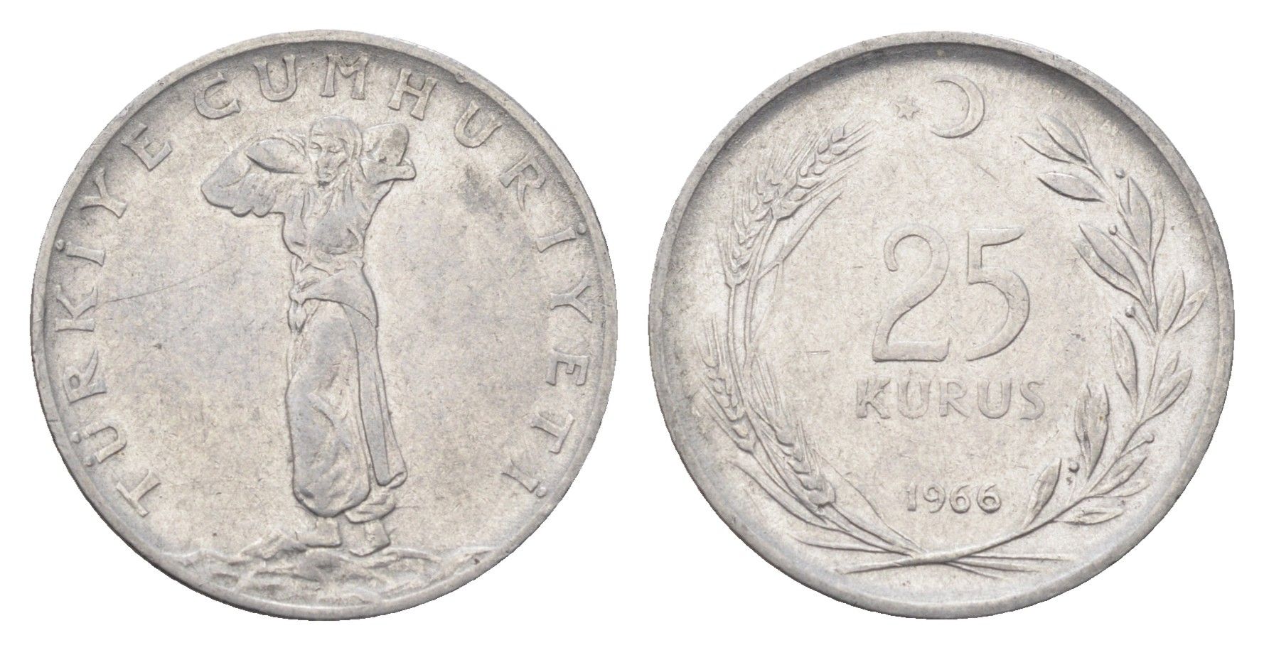 Турция 25 курушей 1966 KM 892.2 нержавеющая сталь 4706-1123