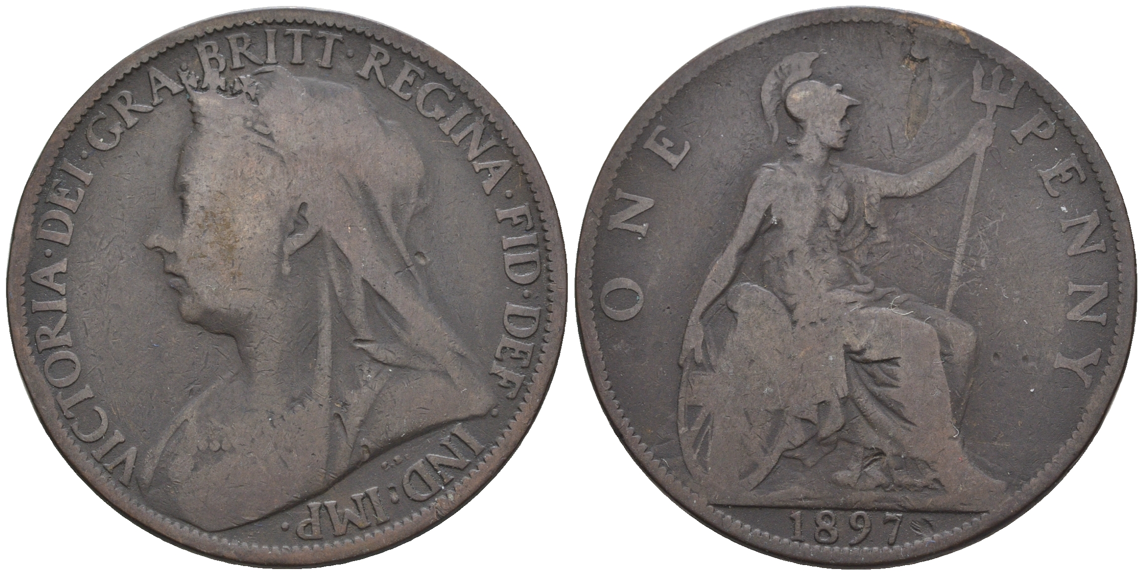 Великобритания 1 пенни 1897 Виктория (1837-1901) KM 790, Spink 3961 бронза 4607-1012