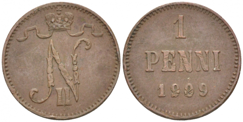 Россия для Финляндии 1 пенни 1909 Николай II (1894-1917) KM 13, Биткин 470 медь 4396-1315