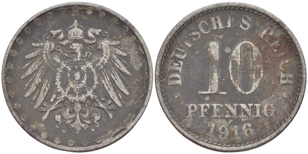 ГЕРМАНИЯ 10 ПФЕННИГОВ 1916 A KM 20, J. 298 железо 4401-115