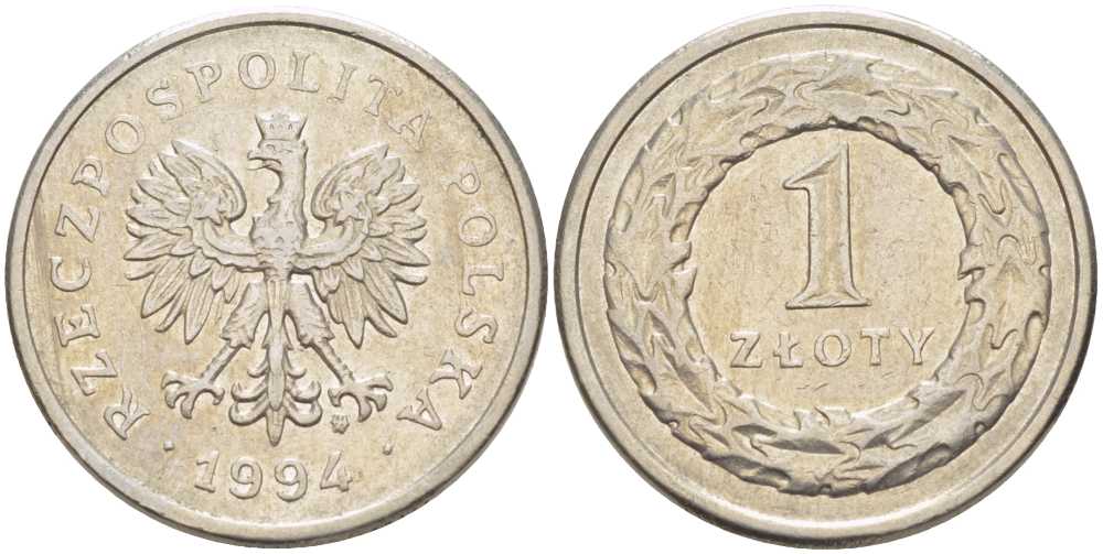 Польша 1 злотый 1994 MW KM 282 медно-никель 51-1627