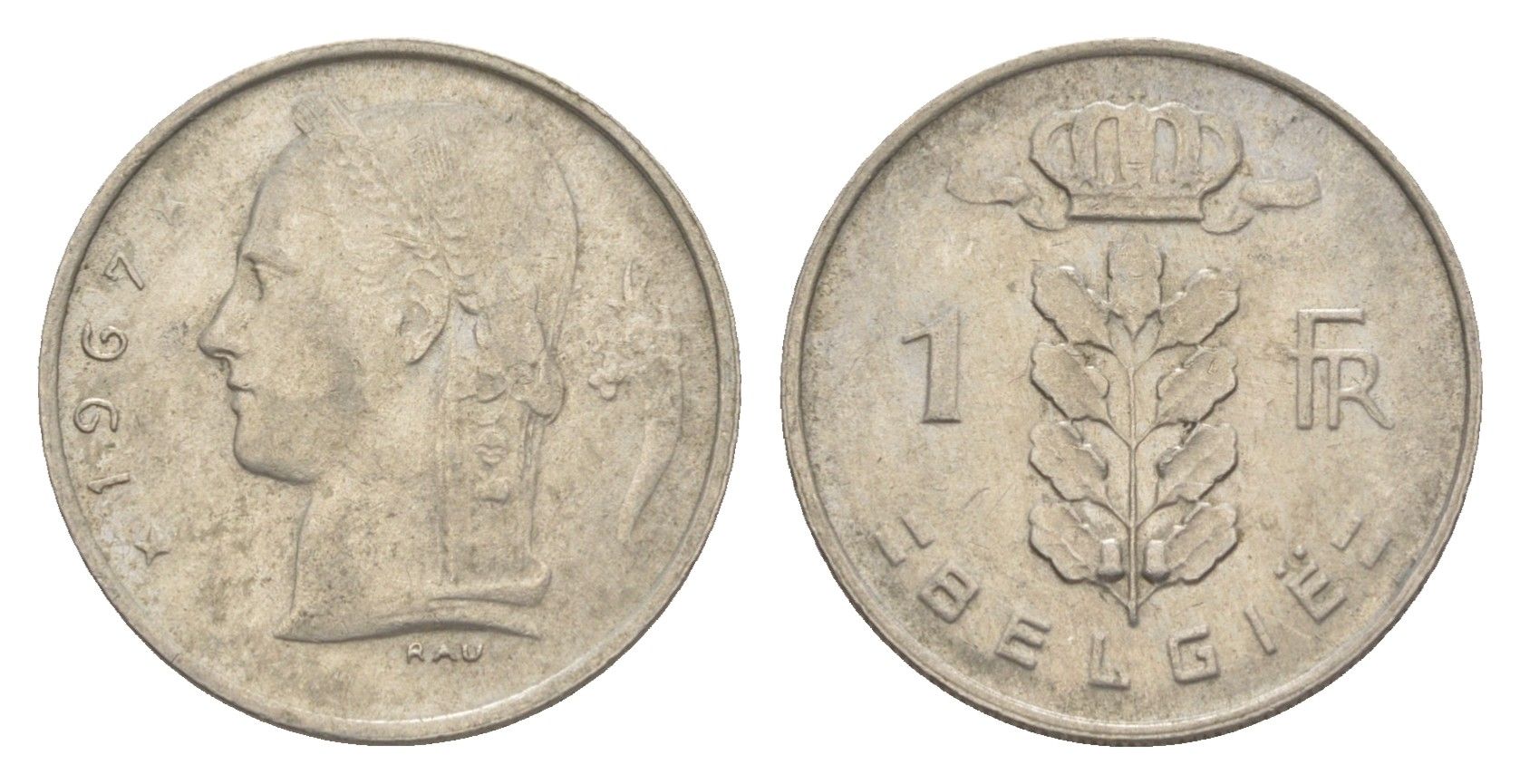 Бельгия 1 франк 1967 Belgie, Бодуэн I (1951-1993) KM 143 медно-никель 4173-1038
