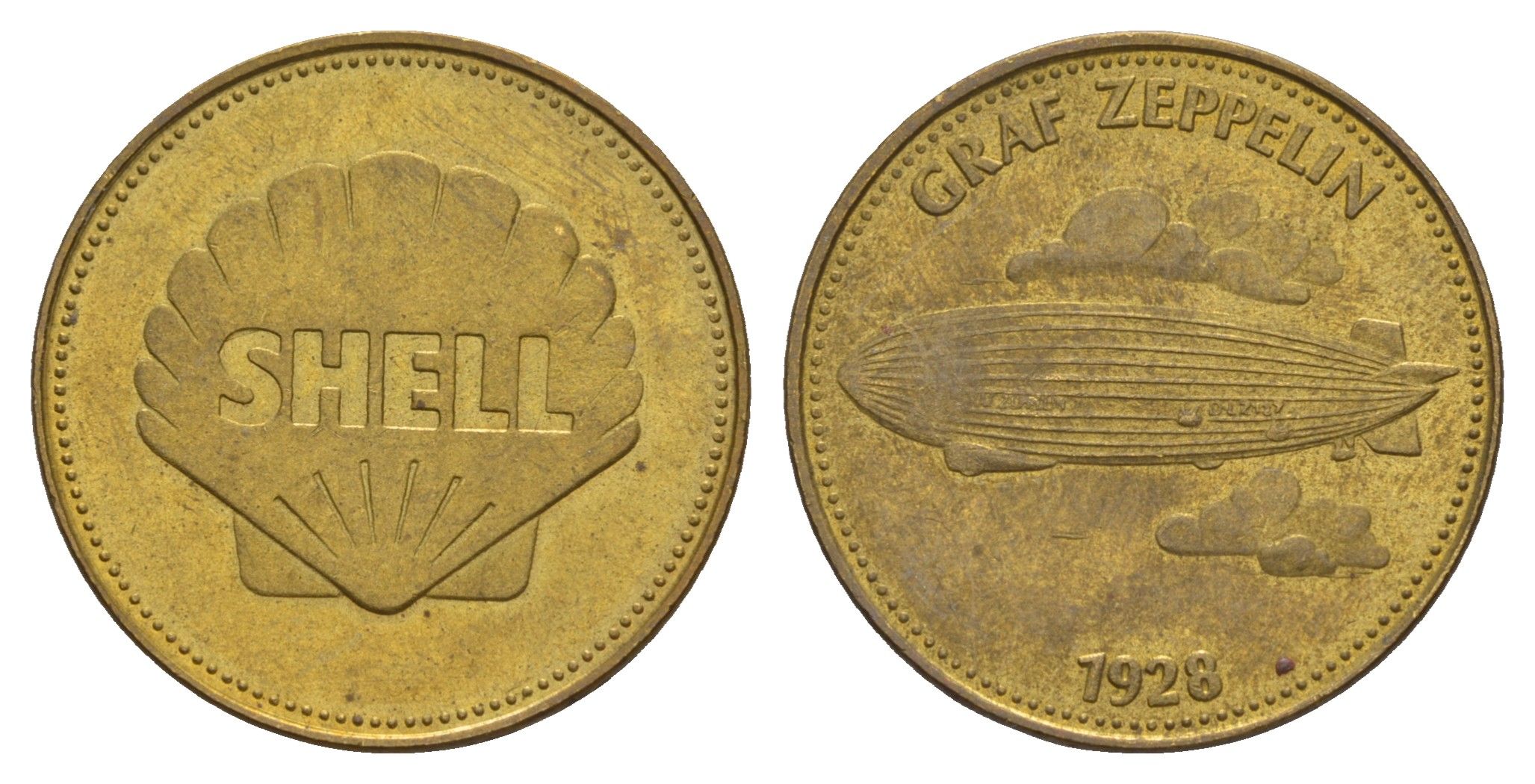 Франция жетон Shell - Человек в полете - Граф Цеппелин, 1928 г. 1969 диаметр 26 мм, вес 5 гр Kooij RS011.8c сталь плакированная латунью aUNC 4656-343