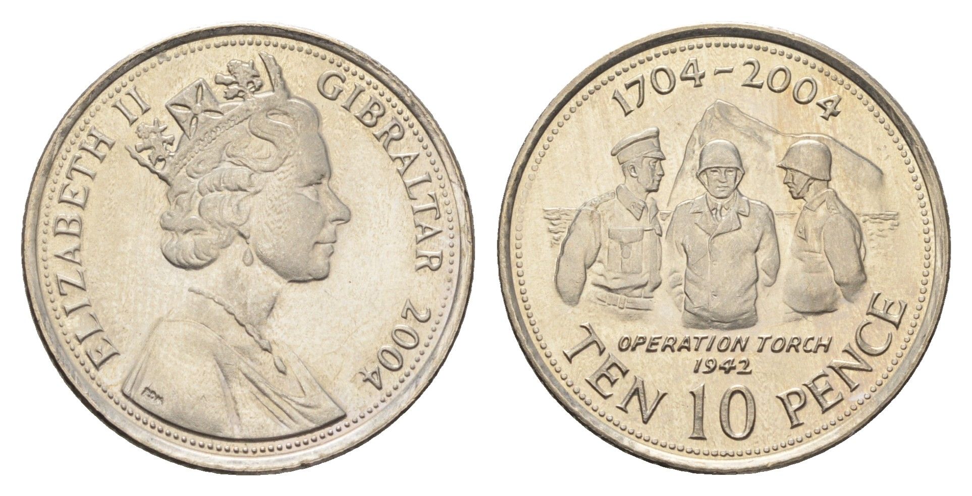 Гибралтар 10 пенсов 2004 300 лет захвату Гибралтара KM 1047 медно-никель UNC 4666-334