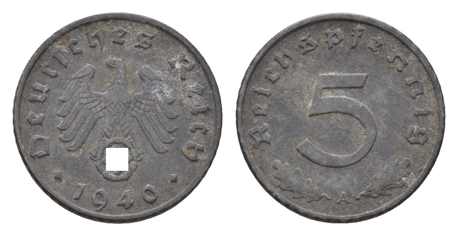 Германия 5 рейхспфеннигов 1940 A KM 100, J. 370 цинк 4649-528