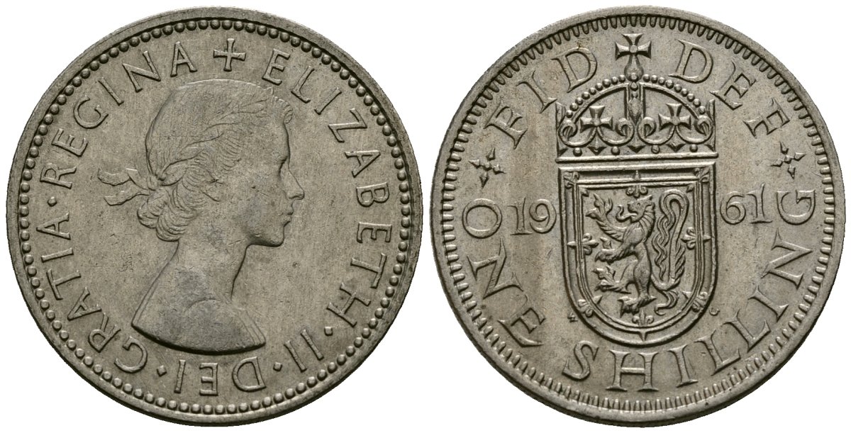 Великобритания 1 шиллинг 1961 Елизавета II (1952-2022), Шотландский герб KM 905, Spink 4148 медно-никель 4538-123