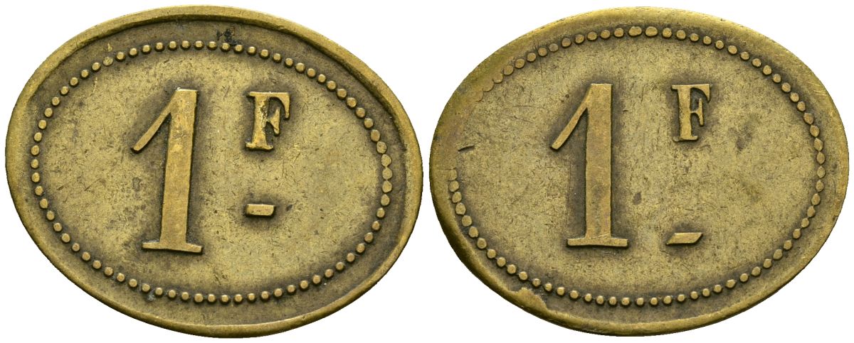 Франция 1 франк XIX-XX век ресторанный жетон латунь 4166-716