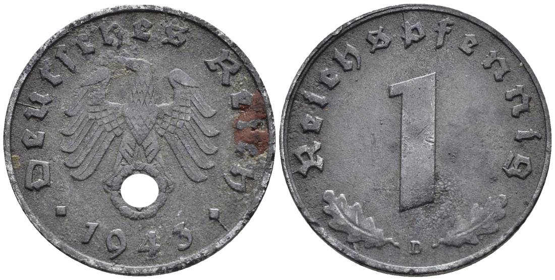 ГЕРМАНИЯ 1 РЕЙХСПФЕННИГ 1943 D KM 97, J. 369 цинк 4547-242