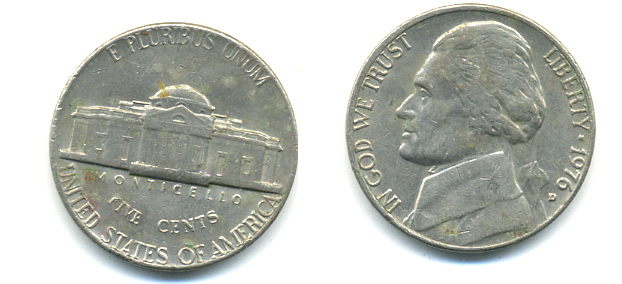 США 5 ЦЕНТОВ 1976 ДЖЕФФЕРСОН KM А192 медно-никель 86-553